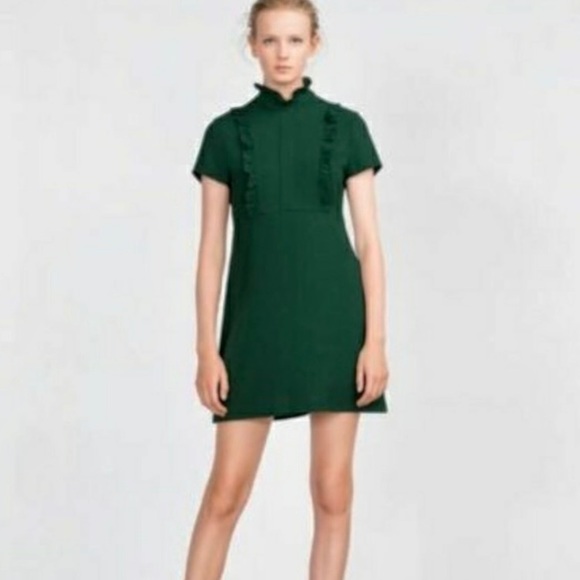Zara Green Ruffle Mini Dress Large - Picture 6 of 8